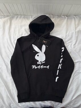 PLAYBOY Black Hoodie with White Bunny Logo